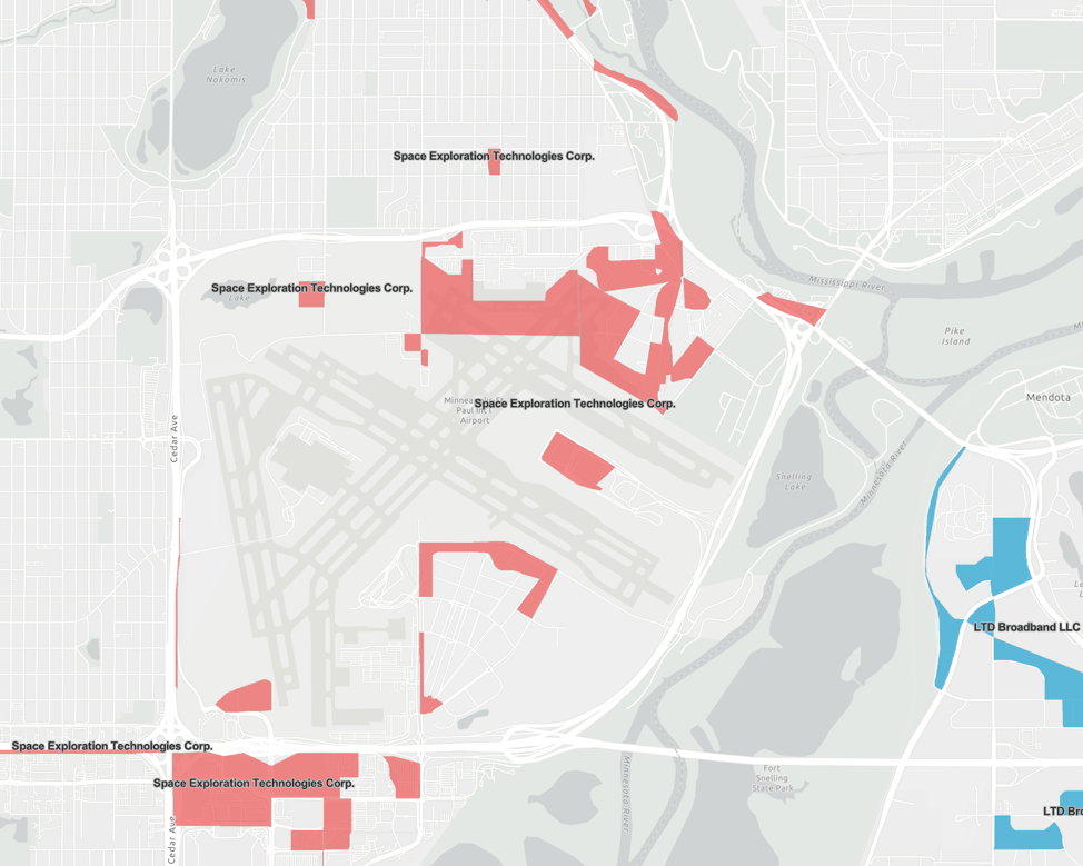 Map of subsidies at terminals and areas adjacent to Minneapolis-Saint Paul International Airport