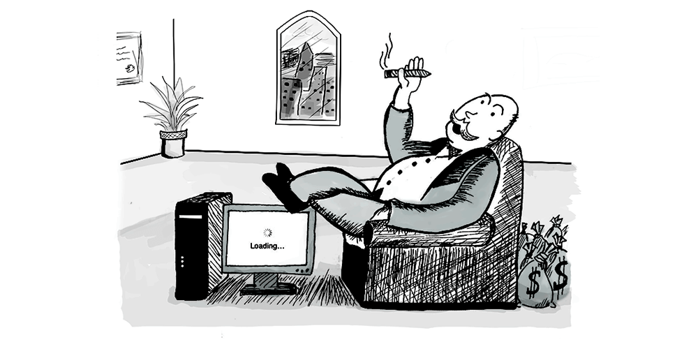 Illustration of an internet monopoly man caricature