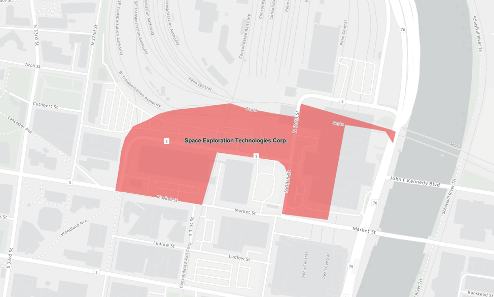 Map showing area around Philly Amtrak station