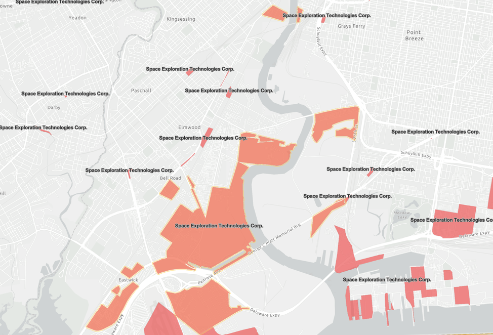 Map showing industrial area in Philly