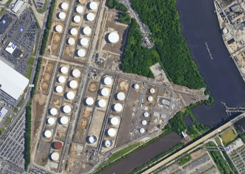 Aerial view of storage tanks