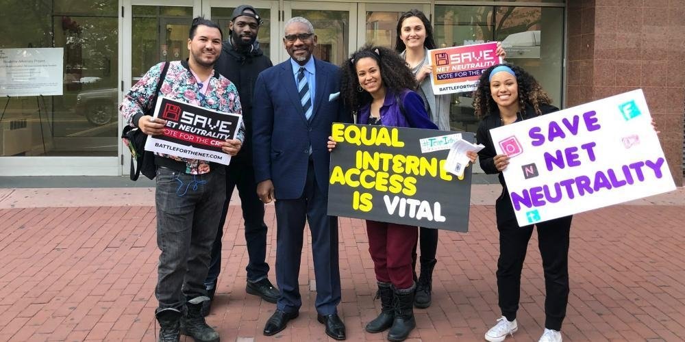 Net Neutrality activists with Rep. Gregory Meeks