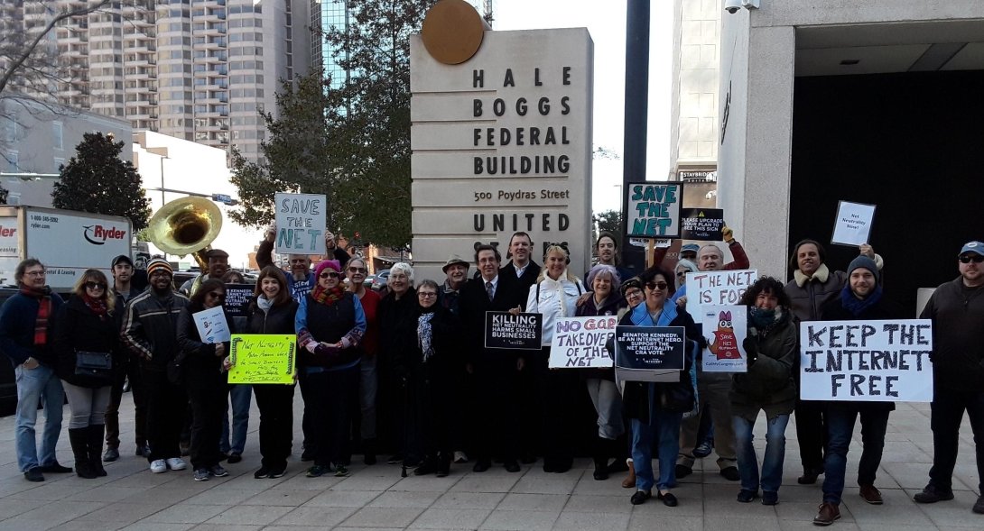 Net Neutrality activists outside Sen. Kennedy's office in New Orleans