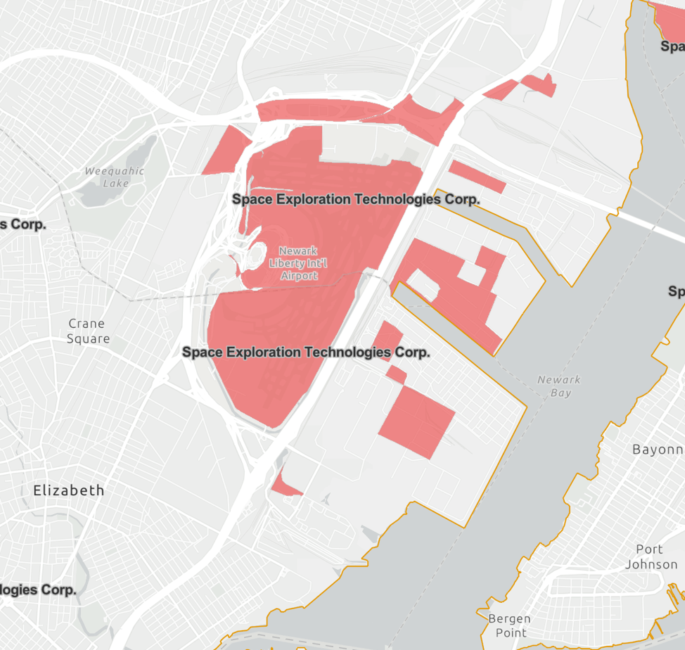 Map of subsidies at Newark International and adjacent areas
