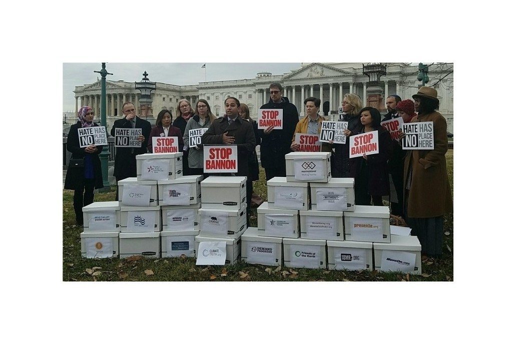 Groups deliver petitions opposing Bannon