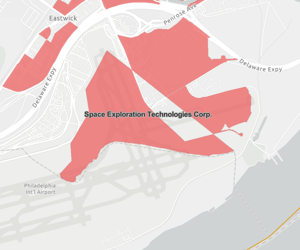 Map of subsidies at terminals and areas adjacent to Philadelphia International Airport