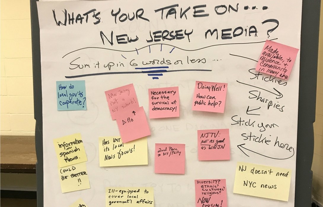 Post-its below the question "What's your take on New Jersey media?"