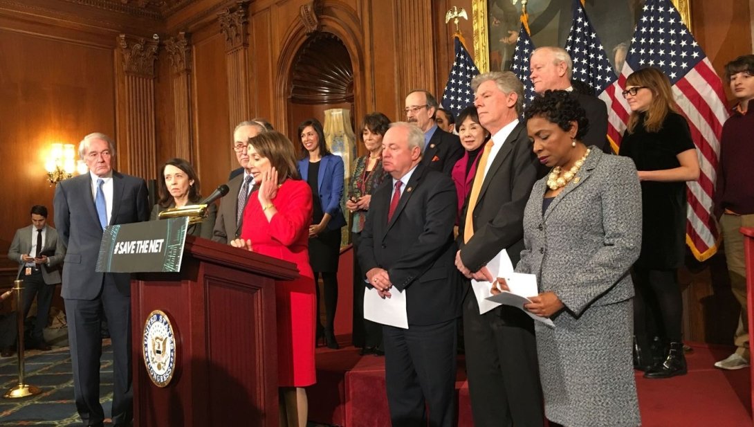 Congressional Democrats at a press conference introducing the Save The Internet Act.