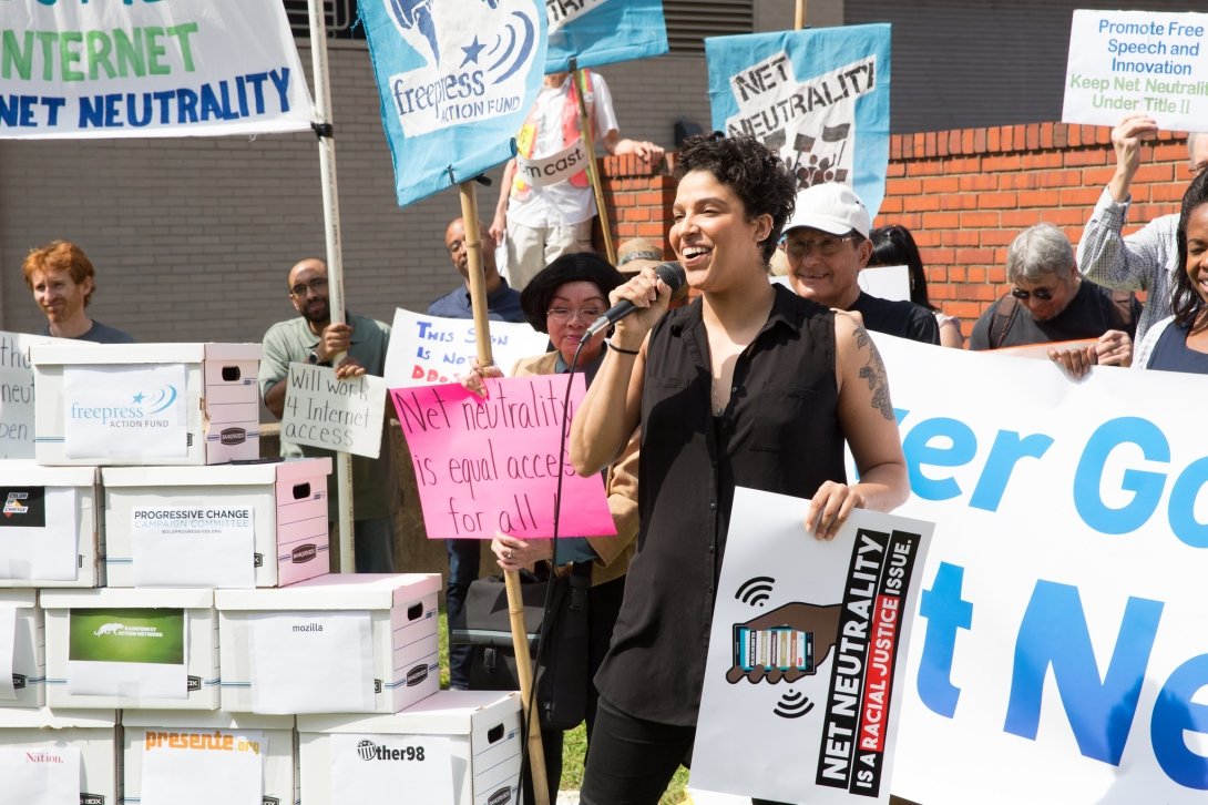 Activist speaking at Net Neutrality rally