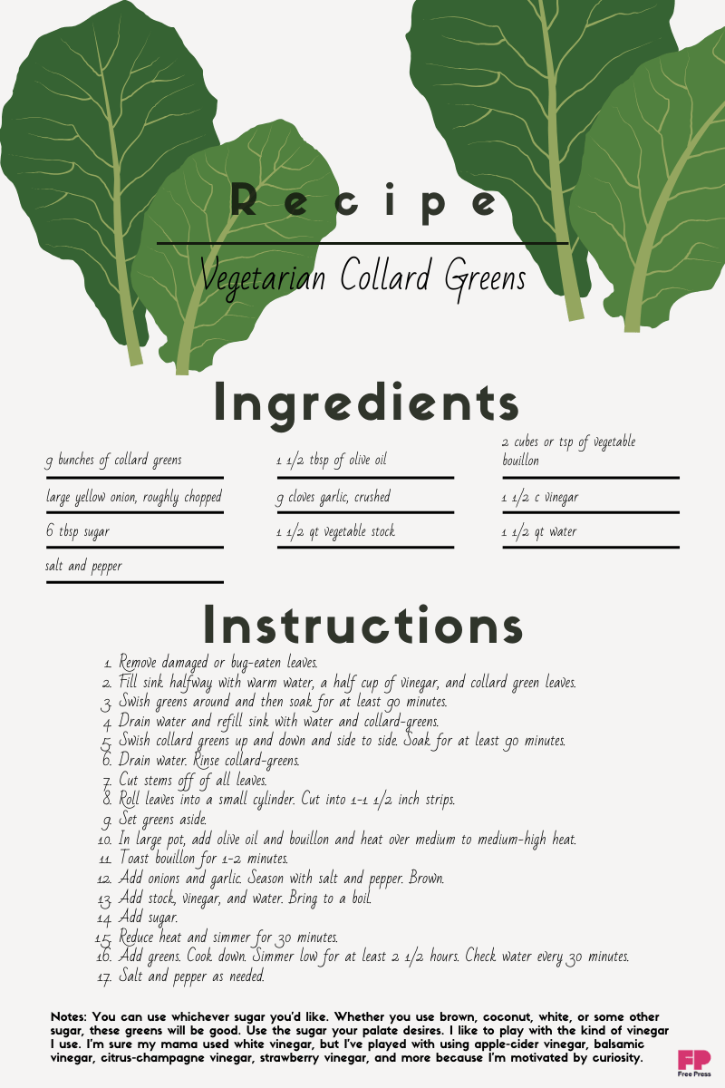 Recipe for vegetarian collard greens
