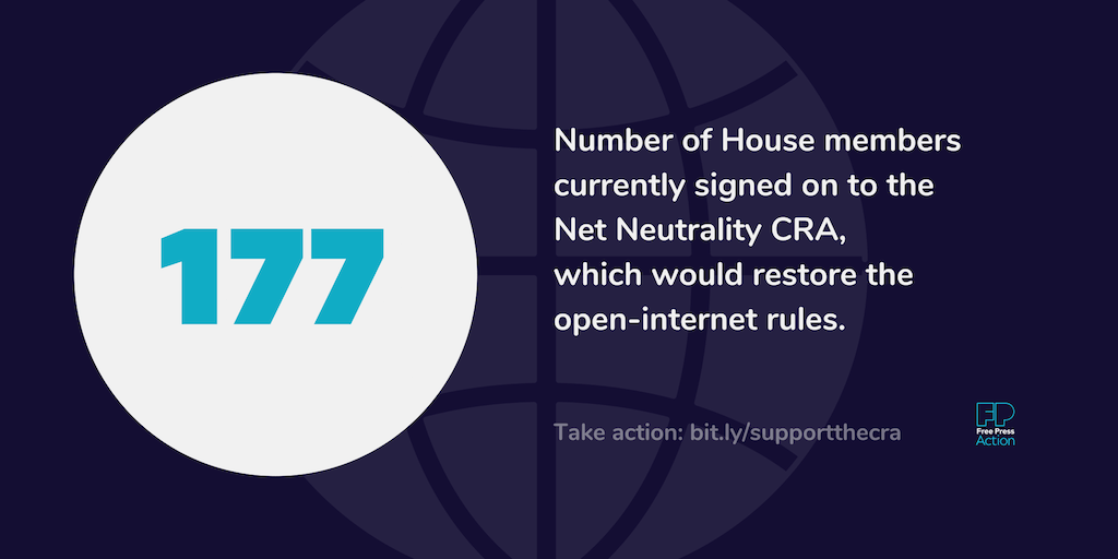 177 / Number of House members currently signed on to the Net Neutrality CRA, which would restoer the open-internet rules.