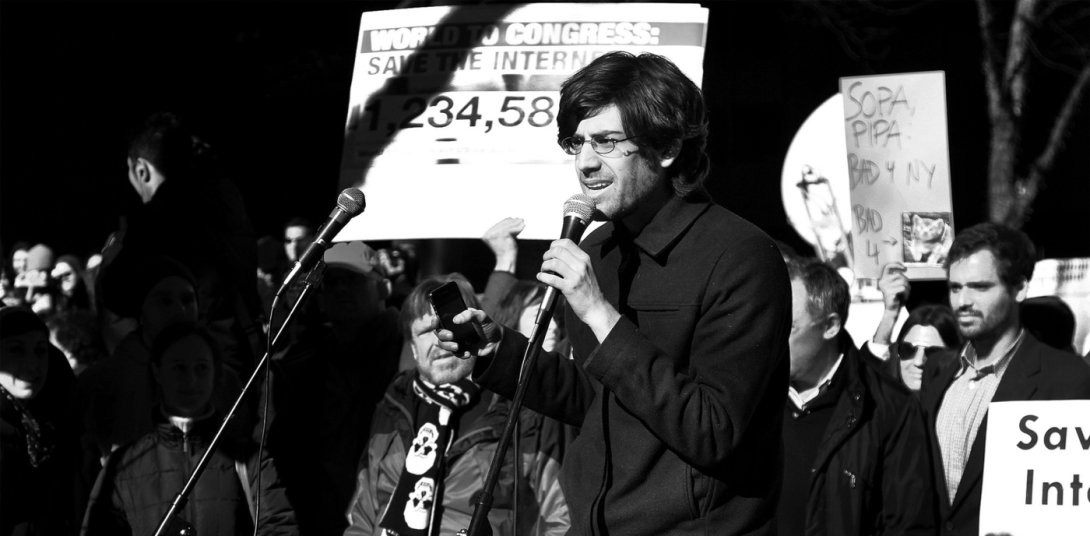 Activist Aaron Swartz at an anti-SOPA/PIPA protest