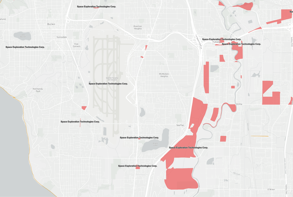 Map of subsidies in areas bordering Seattle-Tacoma International Airport