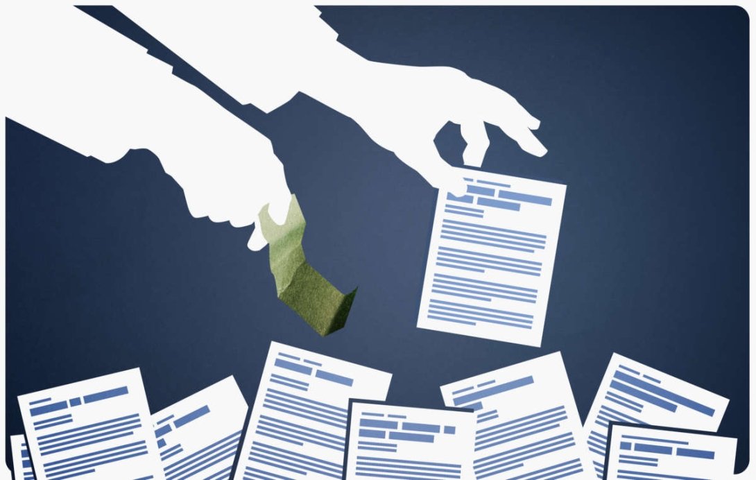 Illustration of person extending a dollar bill for a stack of newspapers