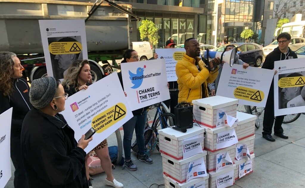 Activists at protest outside Twitter headquarters