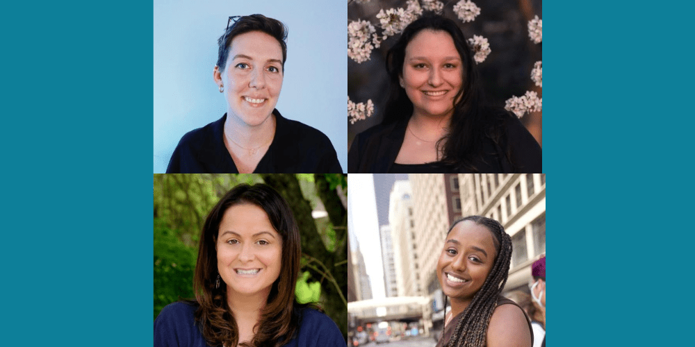 Headshots of Free Press staffers Jenna Ruddock and Rose Lang-Maso (top row) and Jessica J. Gonzalez and Diamond Hardiman (bottom row)