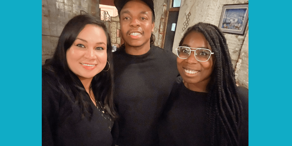 Free Press’ Vanessa Maria Graber (left) and Cassie Owens (right) with DayOneNotDayTwo Executive Director Andre Simms