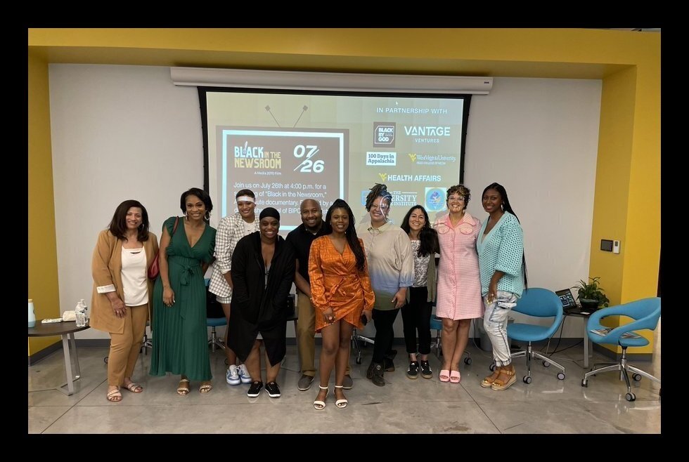 Organizers and panelists gathered at the Black in the Newsroom screening in West Virginia